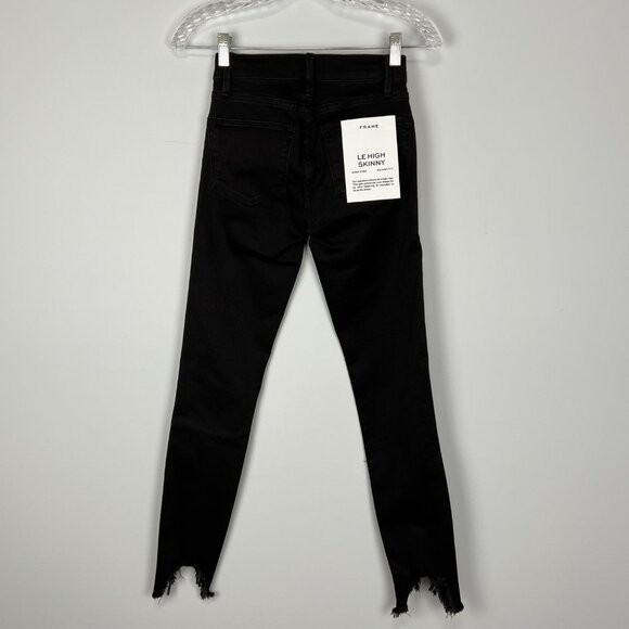 Frame Denim Womens Le High Skinny Jeans Blackfinn Black Raw Step Hem size 24 - Picture 7 of 16